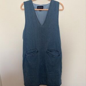 VTG 100% Cotton Denim V-Neck Pinafore Dress